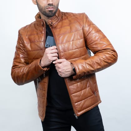 Puffer Leather Jacket-XS