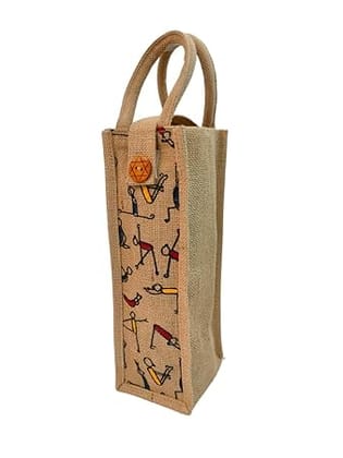 Eco-Friendly Yoga Print Jute Water Bottle Bag