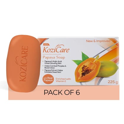 Kozicare Papaya Soap - Dark Spot Remover, Glowing Skin, Kojic Acid, Olive Oil, Pack of 6, Moisturizing, Natural Brightening for Men & Women-Kozicare Papaya Soap | Dark Spot Remover & Glowing Skin