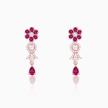 Rose Gold Zircon Pink Flower Drop Danglers