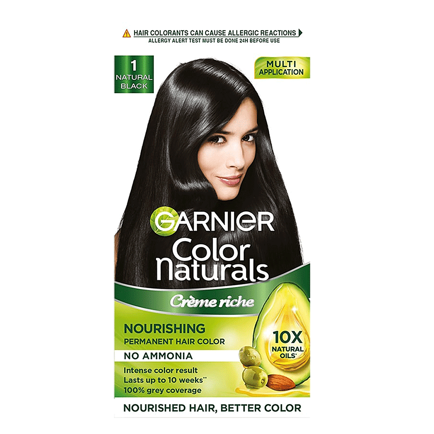 Garnier Color Naturals Crème Hair Colour, 70 Ml + 60 G Shade 1, Natural Black