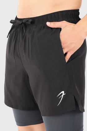 2 in 1 5" Compression Shorts Black-S