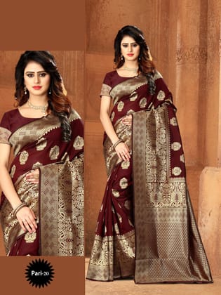 Designer Woven Kanjivaram Silk Saree With Blouse-Maroon