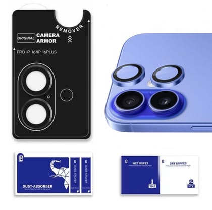 iPhone 16 Series : Stainless Steel | Sapphire Glass Camera Rings | PVD-iPhone 16 / 16 Plus / Blue