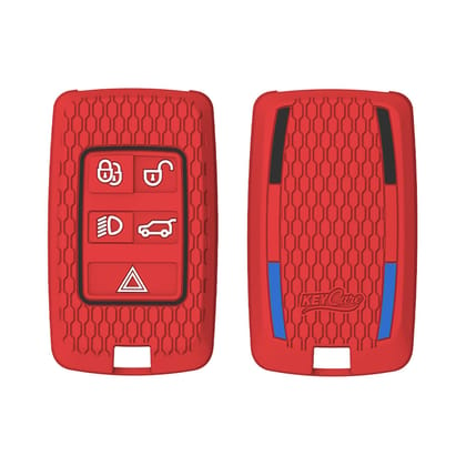 Keycare silicone key cover fit for Range Rover : Sport, Evoque, Velar, Discovery, Defender (2018, 2019, 2020, 2021) 5 Button Smart Key (KC73)-Red