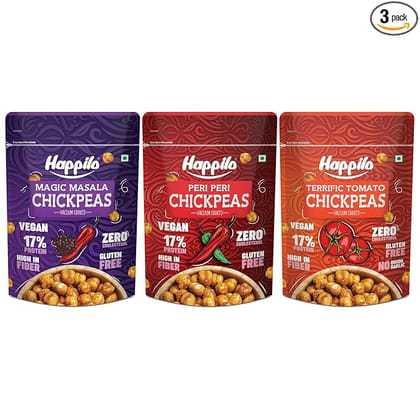 Happilo Chickpeas Super Snack Combo - Magic Masala Peri Peri Terrific Tomato 110g each