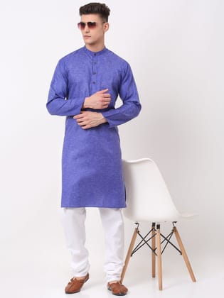 Men's Cotton Solid Kurta Pajama Sets-S / Blue