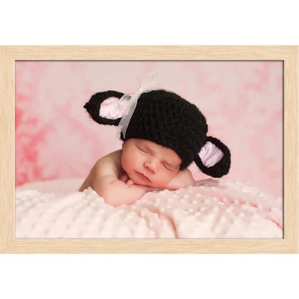 ArtzFolio Newborn Baby Girl Sleeping D5 Canvas Painting-Canvas; Wooden Frame; Natural Brown / 17.6inch x 12inch (44.6cms x 30.5cms)