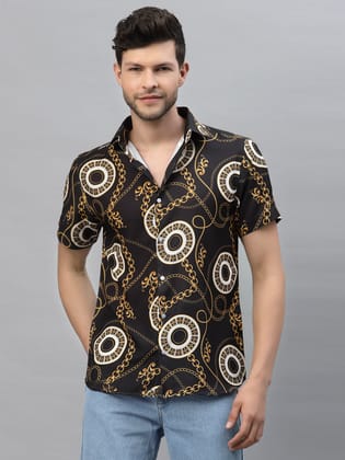 Golden Chain Printed Black Half Sleeve Shirt-M / Black
