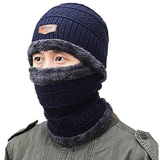 Winter Beanie Hat Scarf Set Warm Knit Hat Thick Fleece Lined Winter Cap Neck Warmer for Men Women (Multi Color)