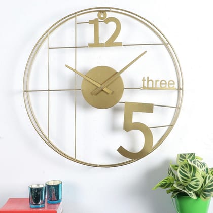 12-Three-5 Elegant Gold Wall Clock-Golden