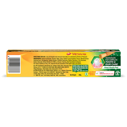 Dabur Meswak Toothpaste - For Complete Gum Care - Paraben & Fluoride Free - 200 G