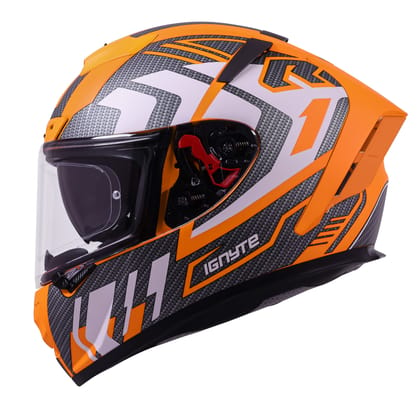 Ignyte IGN-4 Atomixx ISI/DOT Certified Full Face Graphic Helmet with Outer Anti-Fog Clear Visor and Inner Smoke Sun Shield (Glossy Orange White)-Medium 580 MM