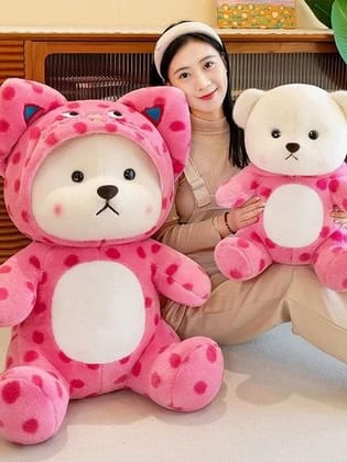 Spotted Pink Hoodie Bear Plush 45cm-Pink / 45 cm
