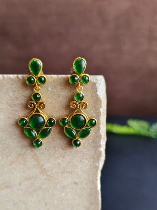 Ethnic Wear Gold Plated Stone Dangler Earrings for Elegant Style | Sarichka-Green