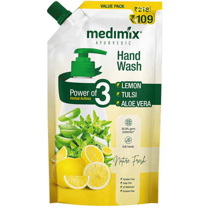 Medimix Nature Fresh Handwash - Lemon, Tulsi & Aloe Vera, 99.9% Germ Protection, 725 Ml