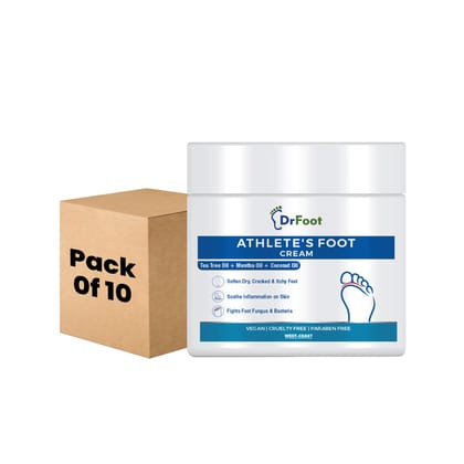 Dr Foot Athletes Foot Cream with Tea Tree, Menthol, Coconut, Neem Oils, Apple Cider Vinegar, Vitamin E - 100gm, Pack of 10-Dr Foot Athlete’s Foot Cream, Tea Tree, Menthol, Coconut, Neem, Apple 