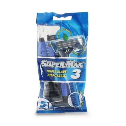 Super-Max Triple Blade Disposable Men'S Razor, (Pack Of 5), 1 Unit Pack