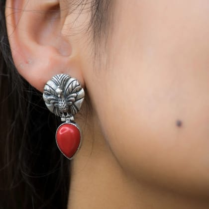 Mayuri 925 Silver Earrings With Oxidized Polish 0072 | Coral Earrings | Designer Earrings