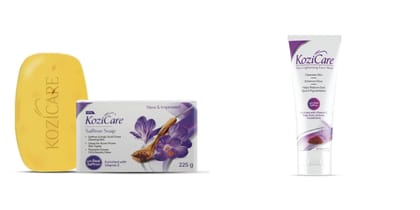 Kozicare Saffron Soap Pack of 3, 100ml Face Wash, Skin Lightening, Kojic Acid, Alpha Arbutin, Bath Soap for Men, Glowing Skin, Kesar Face Wash-Kozicare Saffron Soap (Pack of 3) & Saffron Face Was