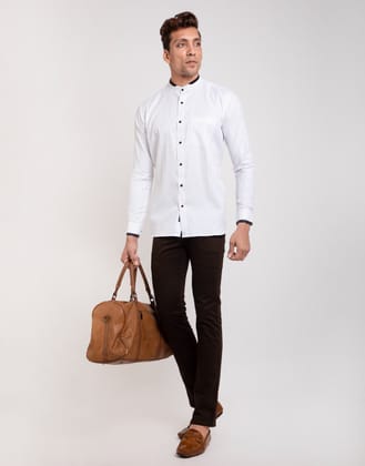 White Plain Shirt with Chinese Collar-38 - S