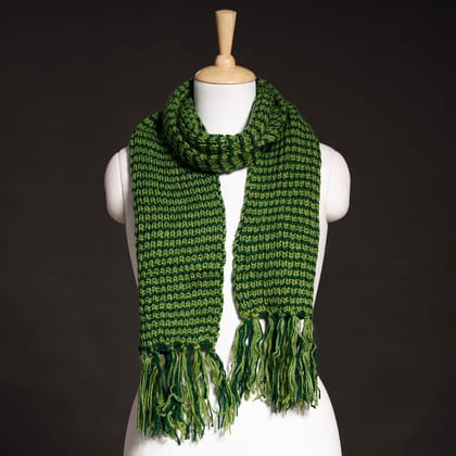 Green - Kumaun Hand Knitted Woolen Muffler (90 in)