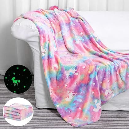 Glow in The Dark Blanket Big Rainbow Unicorn Soft Cozy All Season Blankets