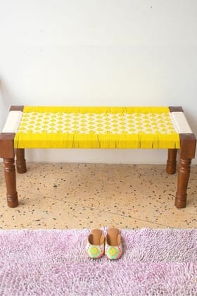 Sirohi Parrotfinch Cotton Wooden Bench-Detachable Modern Legs