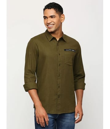 Solemio Cotton Blend Slim Fit Full Sleeves Mens Formal Shirt - Olive ( Pack of 1 ) - None