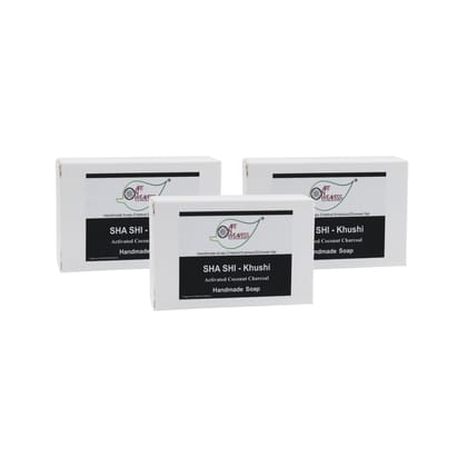 Artnweavess SHA SHI Activated Coconut Charcoal KHUSHI Handmade Soap NT, 100 gm - Pack of 3