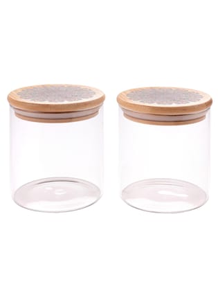 UMAI 2 Glass Kitchen Containers, 300ml each, Airtight Bamboo Lid, Borosilicate, for Cookies, Snacks, Spices, Tea, Coffee, Sugar, Dry Fruits.-UMAI Pack of 2 Glass Kitchen Containers Set with Print