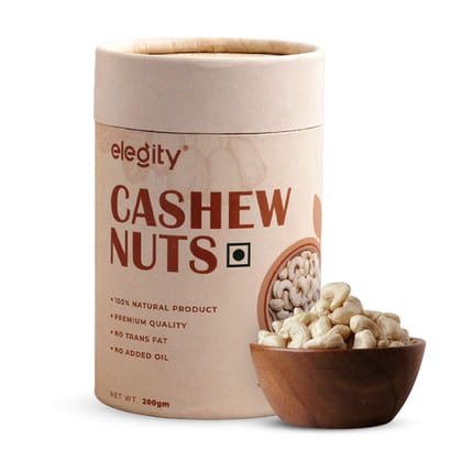 Elegity Natural Plain Cashew - Papertube|Whole Kaju - Nutritious & Delicious Cashews, 200 gm