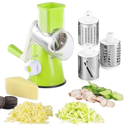 Rotary Cheese Grater - 3-in-1 Stainless Steel Manual Drum Slicer