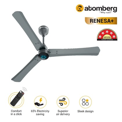 Atomberg Renesa 1200 mm BLDC Ceiling Fan with Remote Control  LED Indicators  Sand Grey-Atomberg Renesa+ 1200 mm BLDC Ceiling Fan with Remote Control & LED Indicators | Sand Grey