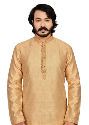 Golden Men's Designer Kurta Jacquard and Embroidered (Only Kurta)-S