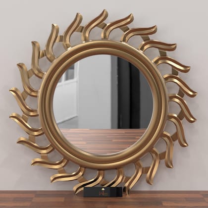 Subir Hand Carved Wall Mirror Frame-Golden