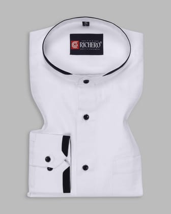 White Plain Shirt with Black Details-38 - S