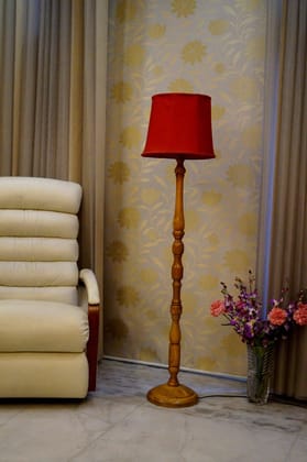 Floor Lamp Red & Brown with Cylindrical Shade (Bulb Not Included)-Red & Brown