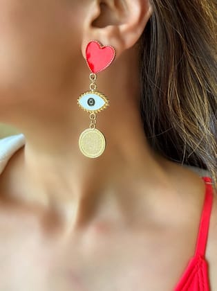 Hearts & Eyes Charm Drop Earrings