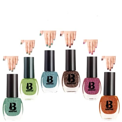 BANETION|JADE-18|Quick Drying | No Harmful Chemicals | No Chip Formula | Glossy Finish | Long Lasting | Smooth Application| High Shine Nail Polish For Women Pack of 6 (9ML)