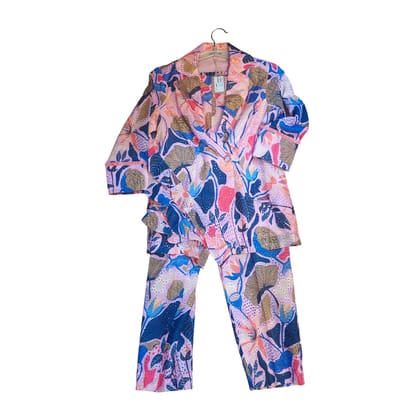 FRILLED BLAZER SUIT CO-ORD,SET, FABRIC COTTON, COBA STYLE, (SIZE M) (COLOR MULTI)