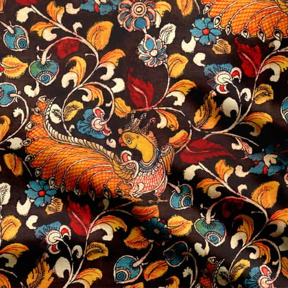 Brown Peacock Kalamkari-Cotton