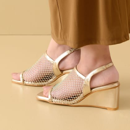 Gold Mesh Wedge Sandals-35