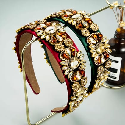 Fireworks | Intricate Detail Crystal Hair Band-Dark Green