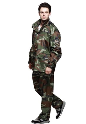 Romano nx 100% Waterproof Camouflage Raincoat Men Heavy Duty Double Layer Hooded with Jacket and Pant in a Storage Bag-Large