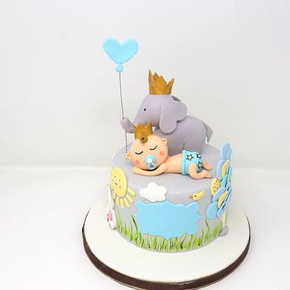 Baby Theme Chocolate Fondant Cake in Grey & Blue/Pink(1.4kgs)-Eggless