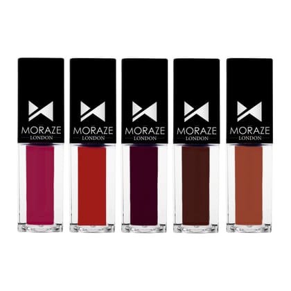 Moraze Pack of 5 Mini Matte Transfer proof Liquid Lipstick - 3ML each-Moraze Pack of 5 Mini Matte Transfer proof Liquid Lipstick - 3ML each