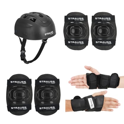 Strauss 4-Piece Roller Skating Protective Set: Helmet, Knee Pads, Elbow Pads, Wrist Guards. All-in-One Safety Gear for Skaters, Riders, Cyclists.-Strauss 4-Piece Skating Protective Set: Helmet, K