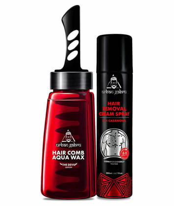 Urbangabru Hair Comb Aqua Wax - The Devil Edition - 260 ML  Hair Removal Cream Spray - Casanova - 200 ML - Mens Grooming Combo Kit-Urbangabru Hair Comb Aqua Wax - The Devil Edition - 260 ML & Hai