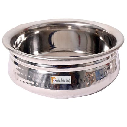 Prisha India Craft Stainless Steel Handcrafted Hammered Texture Handi  for Kitchen  600ml  Silver